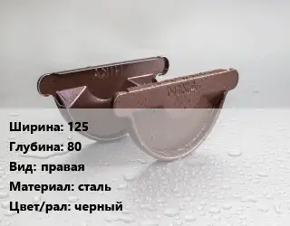 Заглушка желоба 125х80 правая сталь черный